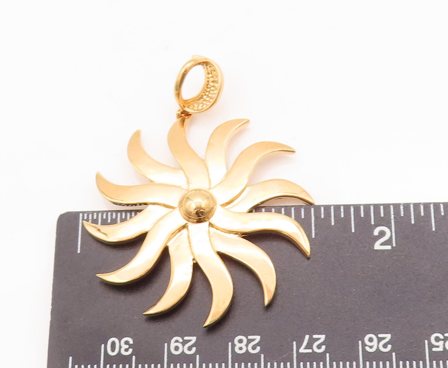925 Sterling Silver Vintage Pendant Gold Plated 3D Carved Dangling Sun  PT22930
