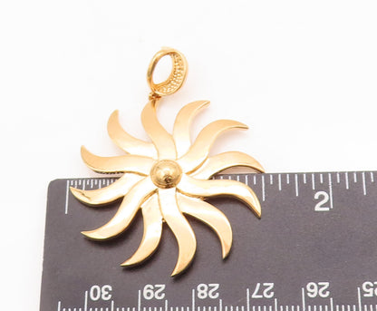 925 Sterling Silver Vintage Pendant Gold Plated 3D Carved Dangling Sun  PT22930