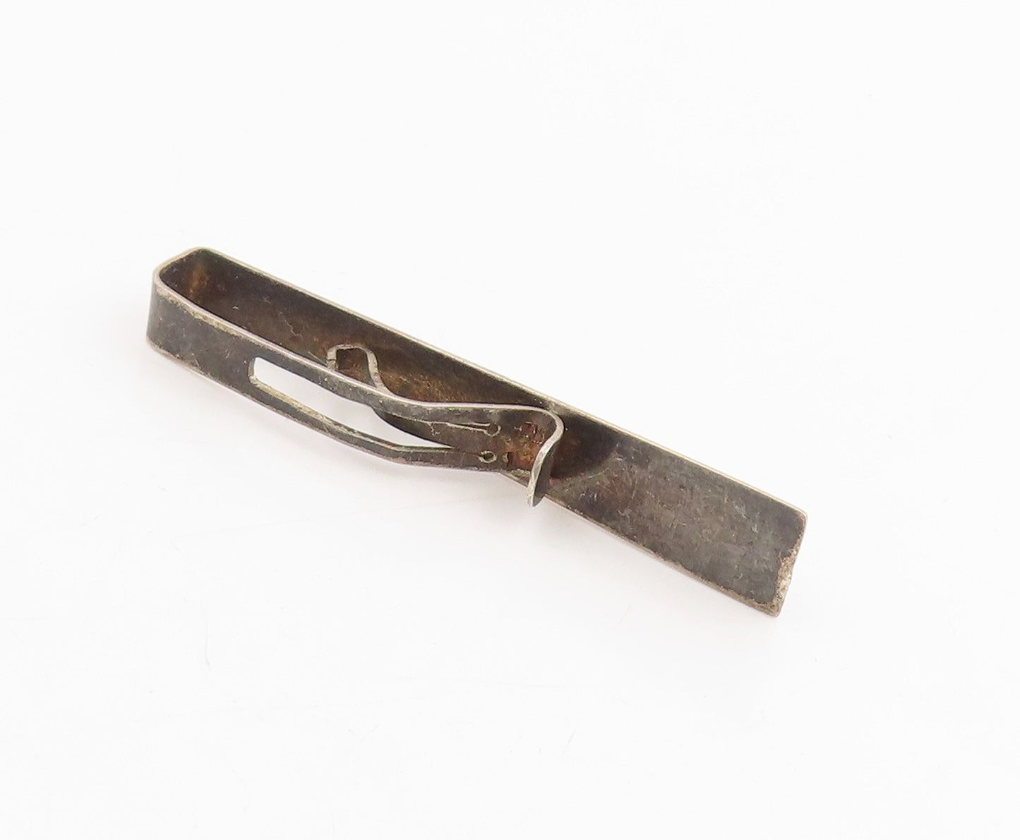 18k Gold & 925 Sterling Silver Vintage Tie Clip Aztec Inca Tribal Art Bar TR4112