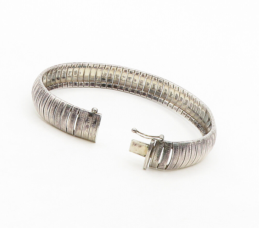 925 Sterling Silver  Vintage Shiny Etched Panel Chain Bracelet  BT6191