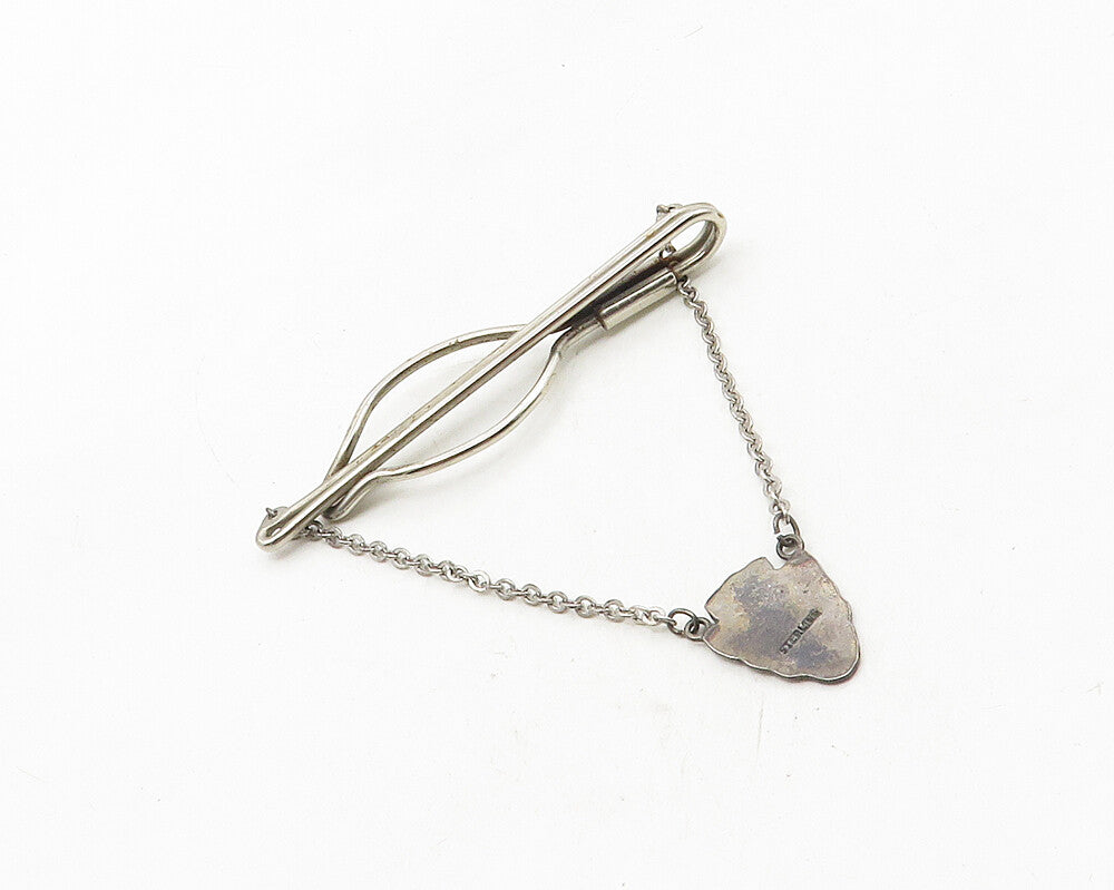 925 Sterling Silver  Vintage Antique Arrow Design Chained Tie Clip  TR1649