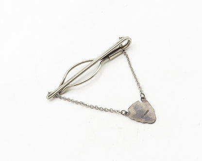 925 Sterling Silver  Vintage Antique Arrow Design Chained Tie Clip  TR1649