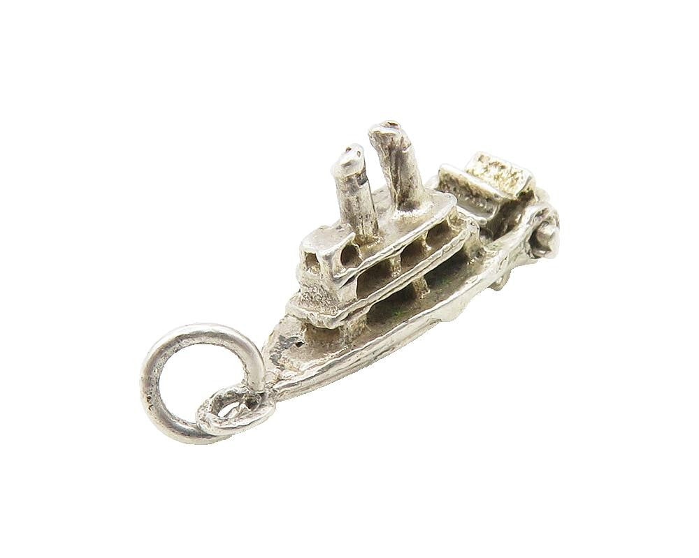 925 Sterling Silver  Vintage Petite Ferry Boat Motif Drop Pendant  PT7972