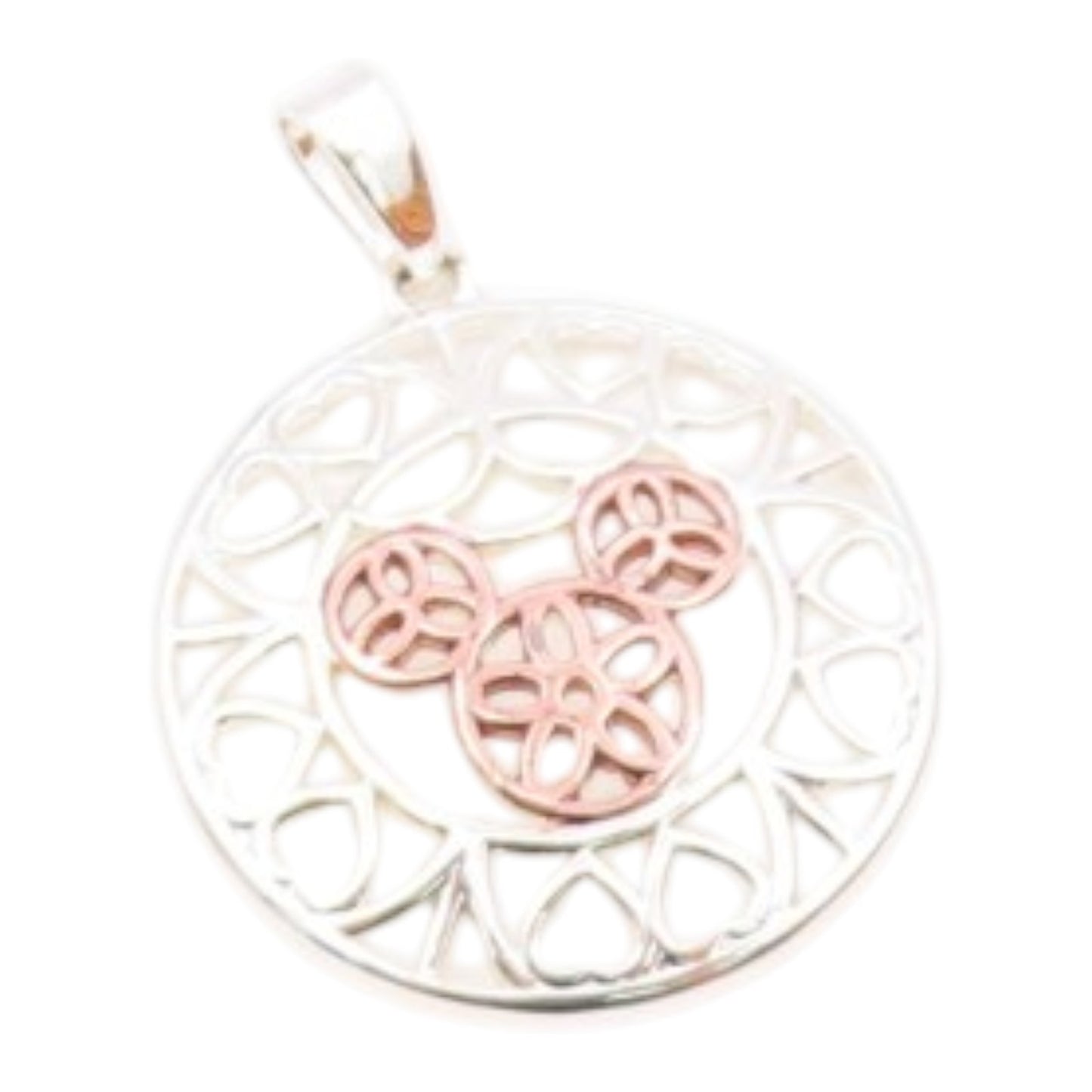925 Silver   Vintage Two Tone Flower Peace & Love Heart Dome Pendant PT20601