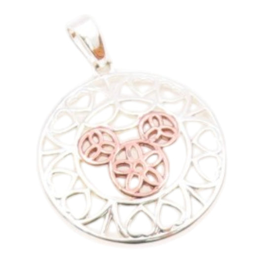 925 Silver   Vintage Two Tone Flower Peace & Love Heart Dome Pendant PT20601