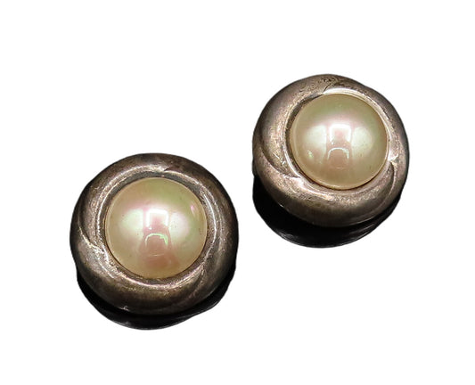 BARRA 925 Silver  Vintage Minimal Freshwater Pearl Clip Back Earrings  EG12232