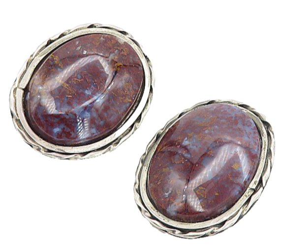 PANTEAH ZUNI 925 Silver  Vintage Jasper Non Pierce Oval Drop Earrings  EG4108