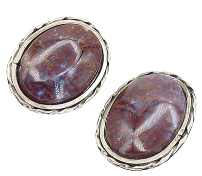 PANTEAH ZUNI 925 Silver  Vintage Jasper Non Pierce Oval Drop Earrings  EG4108