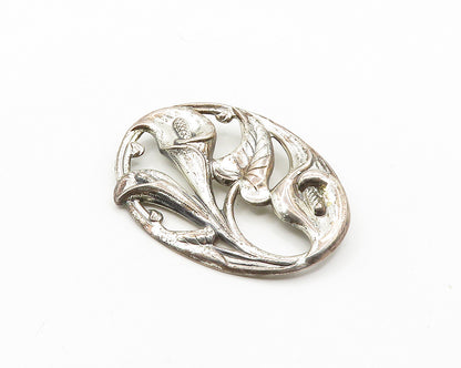 DANECRAFT 925 Silver  Vintage Shiny Floral Swirl Oval Brooch Pin  BP7771