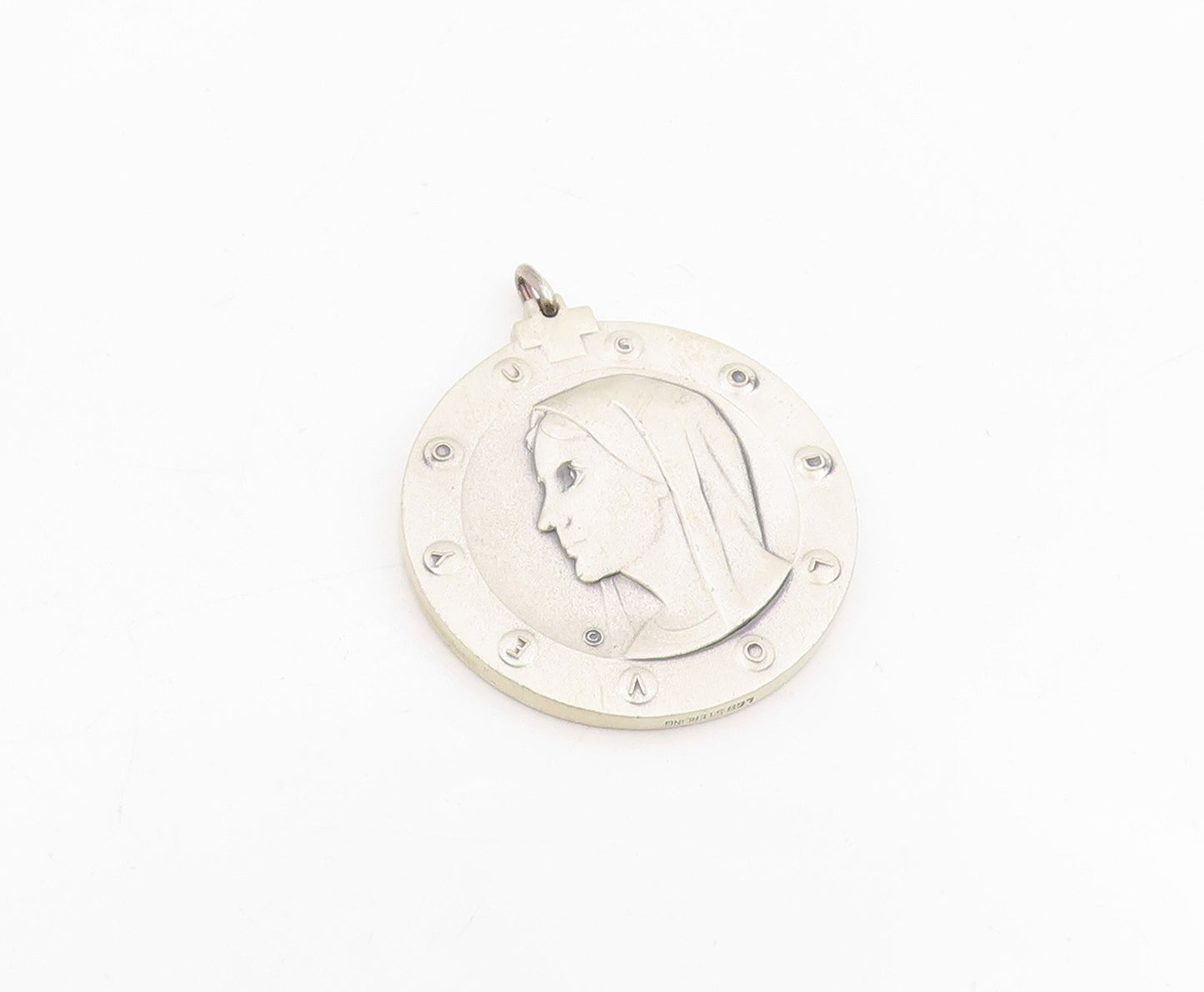 925 Sterling Silver Vintage Pendant God Love You Mother Mary Medallion  PT25705