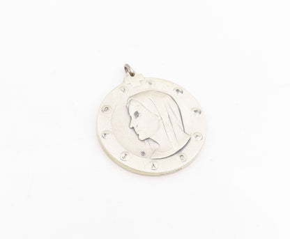 925 Sterling Silver Vintage Pendant God Love You Mother Mary Medallion  PT25705