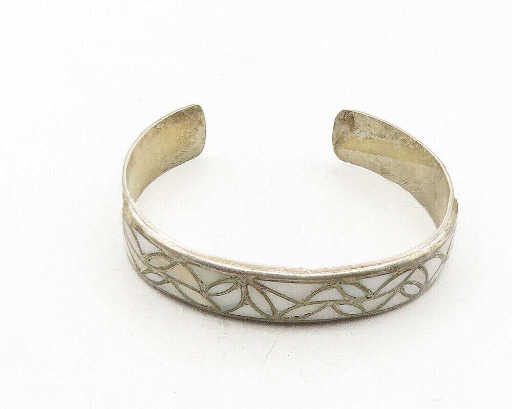 ZUNI 925 Sterling Silver  Vintage Inlaid Agate Pattern Cuff Bracelet  BT4414