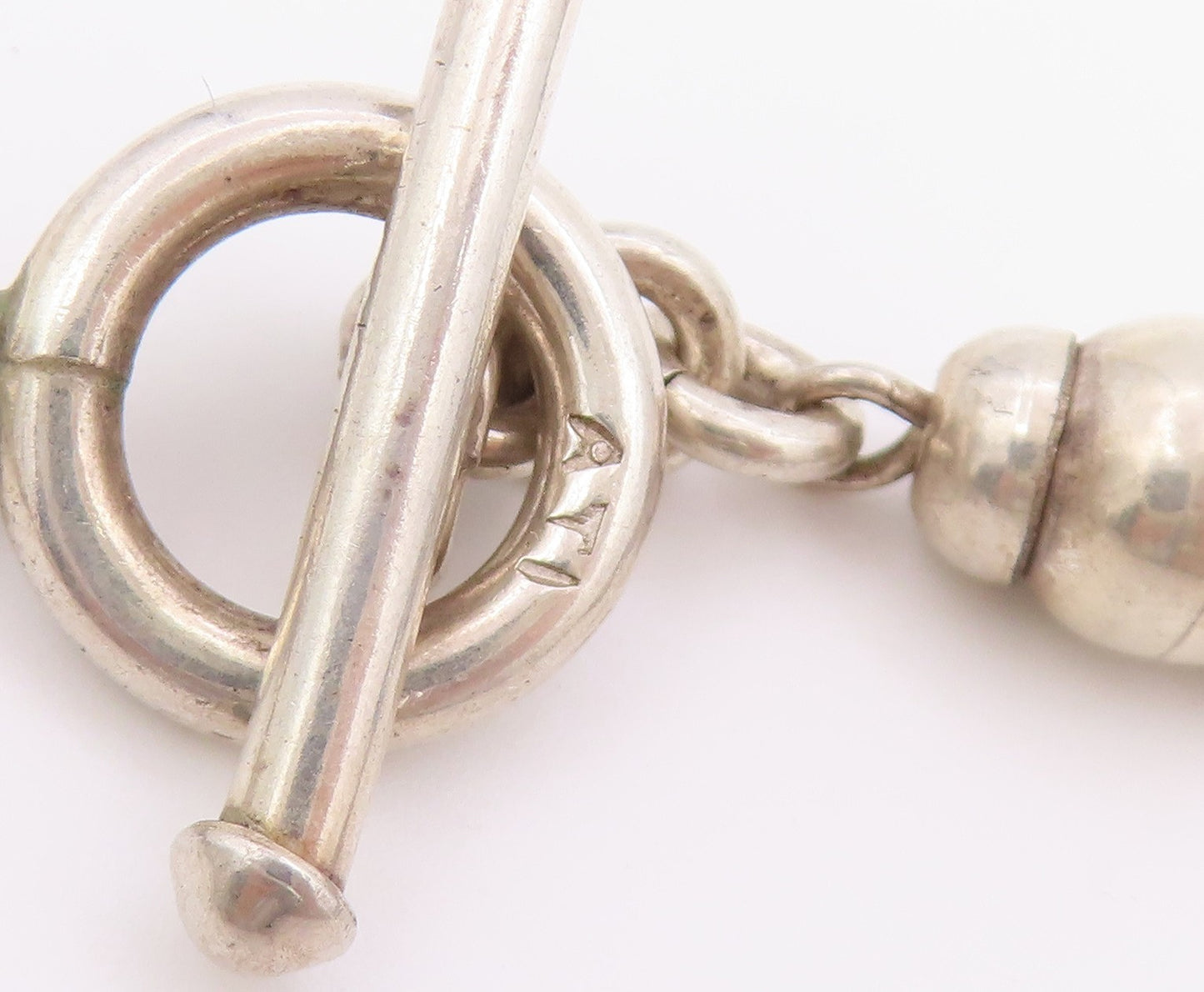 925 Sterling Silver Vintage Necklace MEXICO Fluted Pumpkin Bead Chain  NE4888