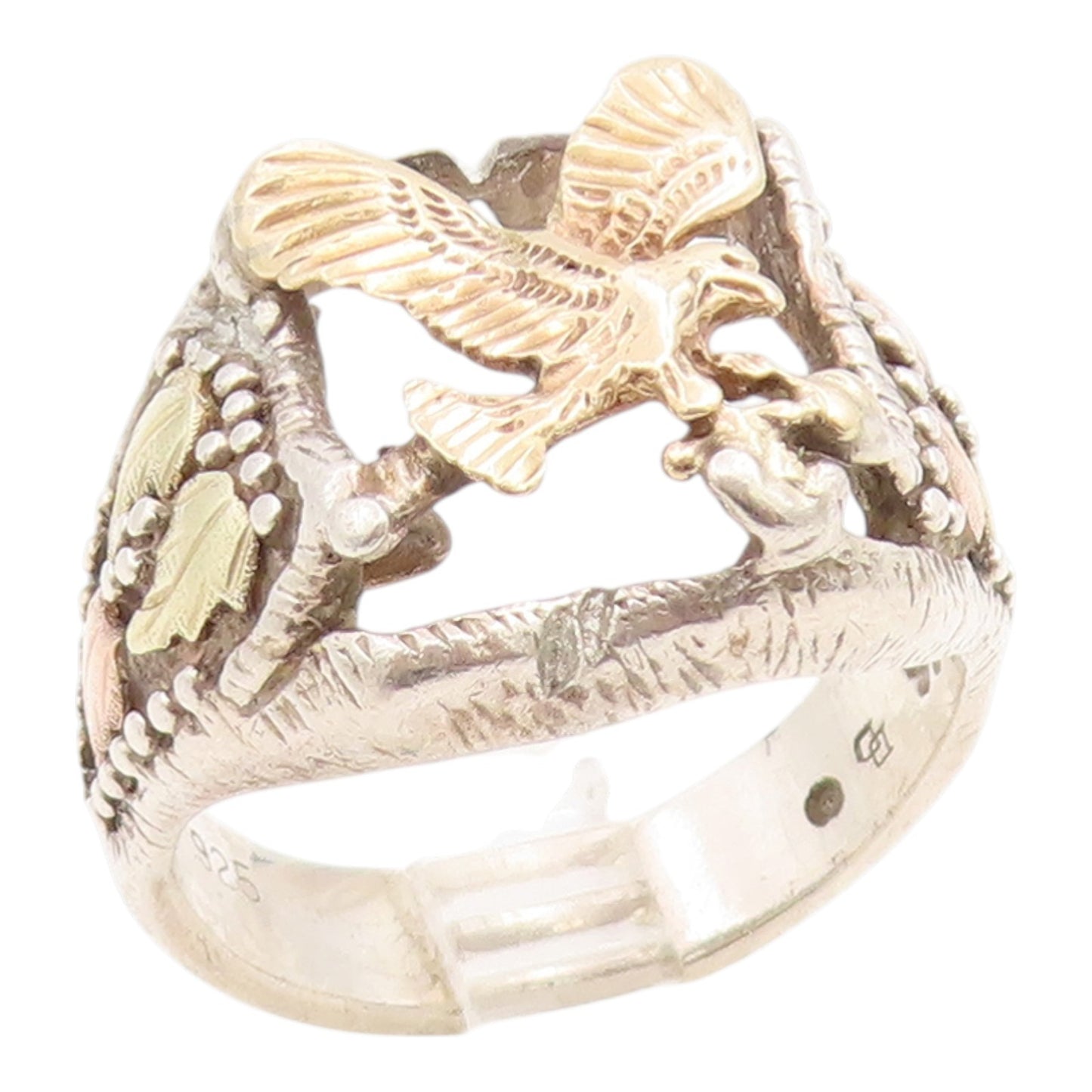 14k Gold & 925 Sterling Silver Vintage Ring Flying Eagle Band  Sz 10  RG35901
