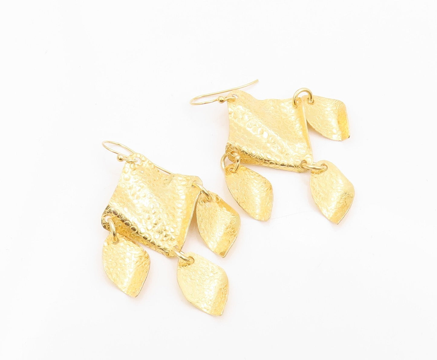 925 Sterling Silver Vintage Earrings Gold Plated Dangling Crushed Design EG13325