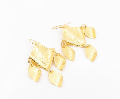 925 Sterling Silver Vintage Earrings Gold Plated Dangling Crushed Design EG13325