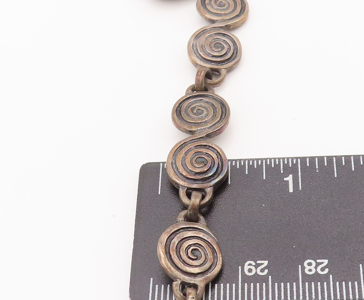 925 Sterling Silver Vintage Bracelet Solid Etched Spiral Linked Coils  BT10282