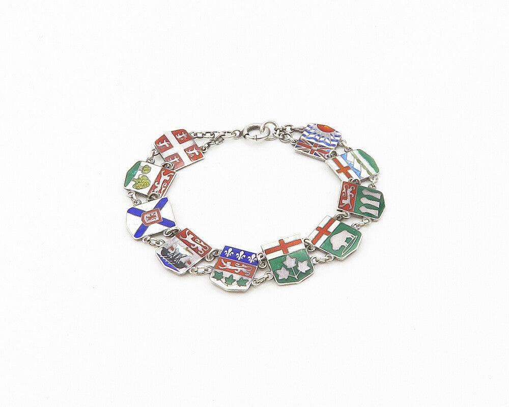 925 Sterling Silver  Vintage Enamel Coat Of Arms Chain Bracelet  BT7153