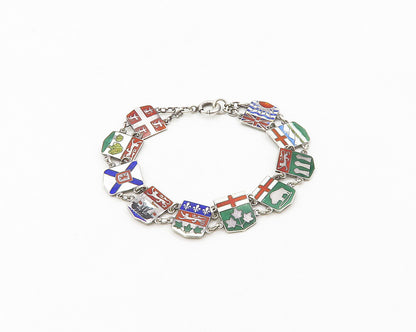 925 Sterling Silver  Vintage Enamel Coat Of Arms Chain Bracelet  BT7153