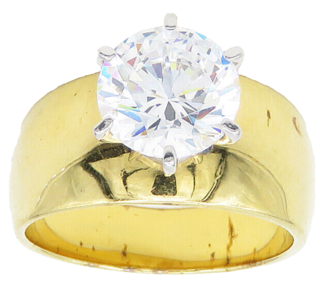 925 Sterling Silver  Cubic Zirconia Gold Plated Solitaire Ring Sz 7  RG15612