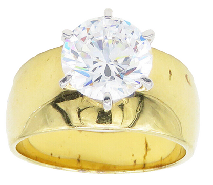 925 Sterling Silver  Cubic Zirconia Gold Plated Solitaire Ring Sz 7  RG15612