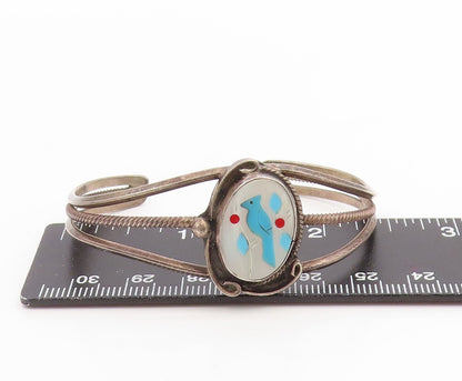 925 Sterling Silver Vintage Bracelet NAVAJO ZUNI Mother Of Pearl Bird  BT11783