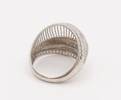 925 Silver  Vintage Mesh & Cubic Zirconia Edge Dome Ring Sz 6.25  RG26186