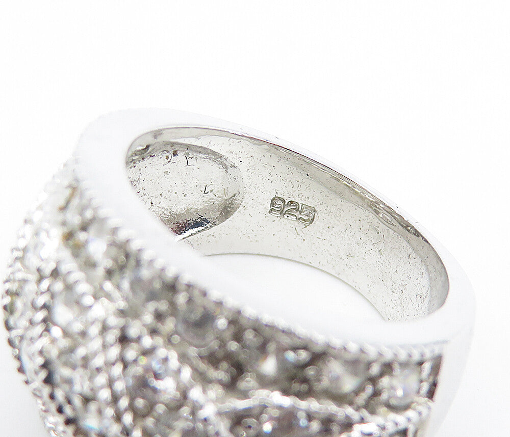 925 Sterling Silver  Sparkling Cubic Zirconia Domed Band Ring Sz 6  RG8533