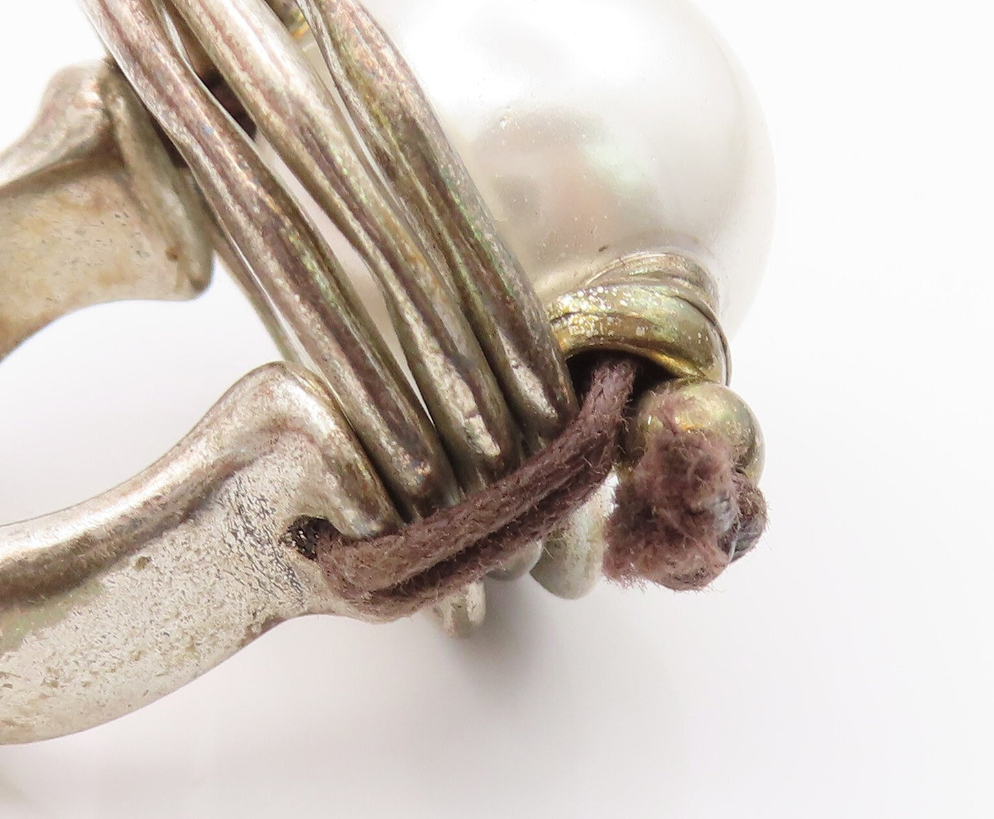925 Sterling Silver Vintage Ring UNO DE 50 Large Cutout Pearl  Sz 7.5  RG31463