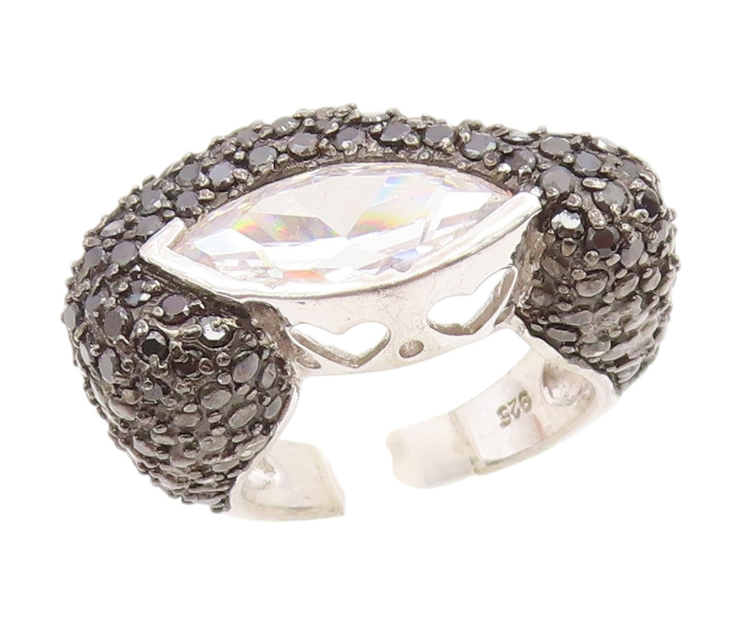 925 Sterling Silver Vintage Ring Marquise Cut CZ & Spinel Cluster  Sz 6  RG34418