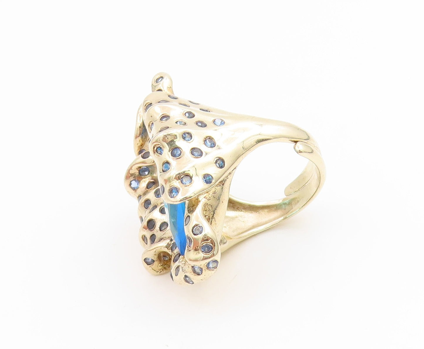 925 Sterling Silver Vintage Ring Gold Plated Blue Topaz Band  Sz 6.5  RG35452