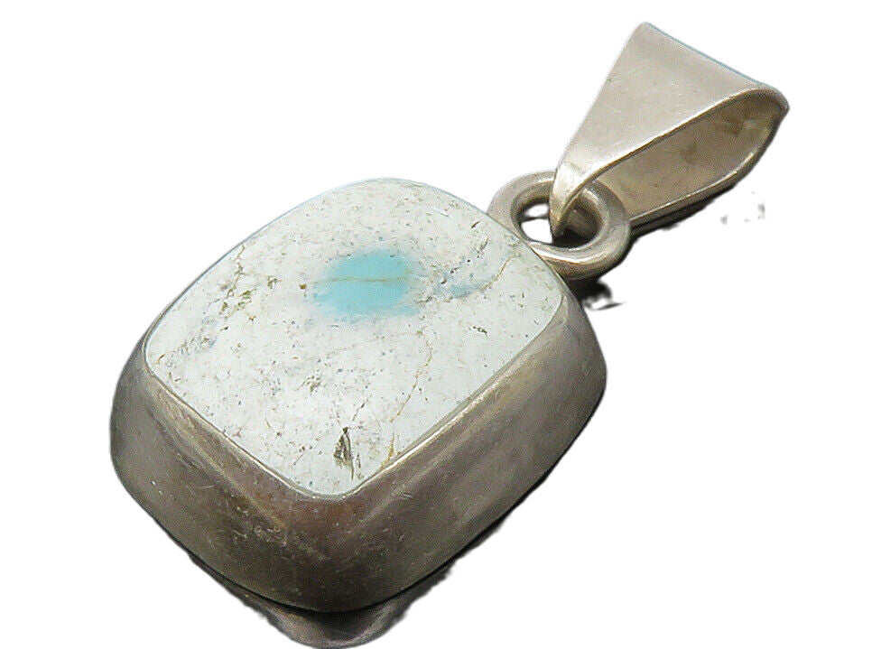 MEXICO 925 Sterling Silver Vintage White Stone Smooth Drop Pendant PT11259