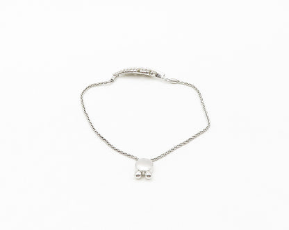 925 Sterling Silver  Genuine Diamonds Feather Motif Chain Bracelet  BT6745