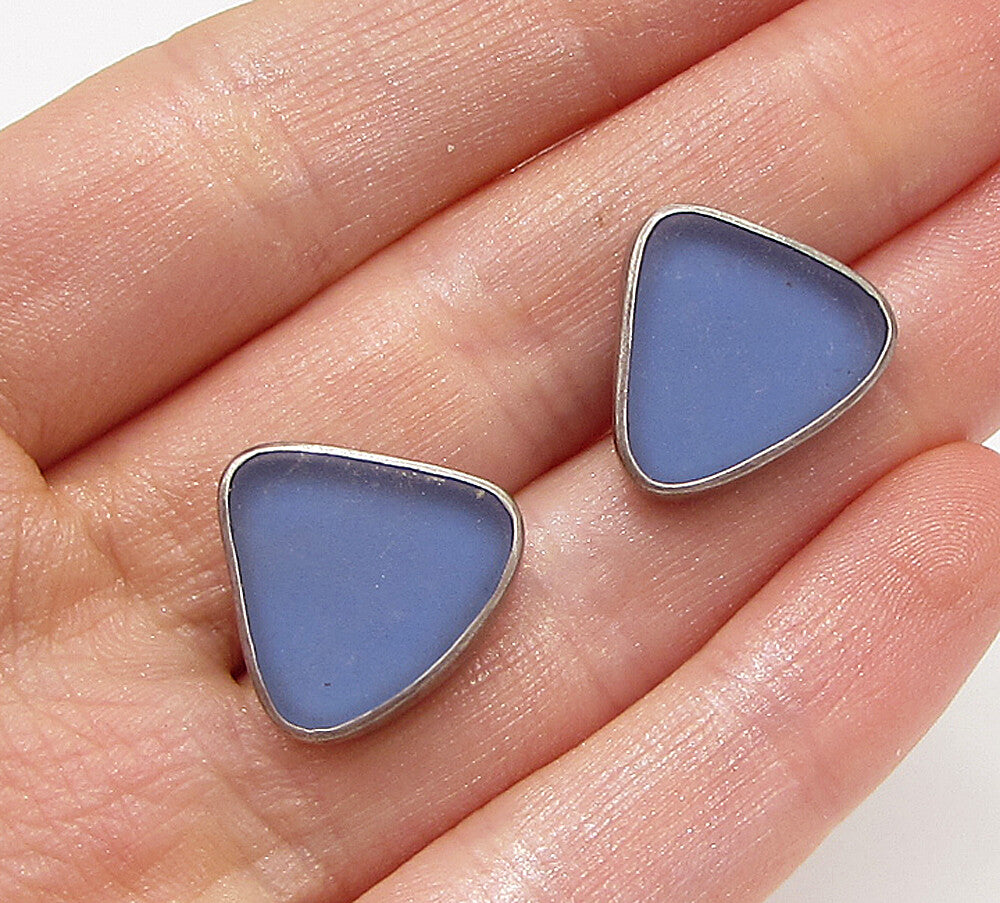 925 Sterling Silver  Vintage Sparkly Gemstone Triangular Stud Earrings  EG1848