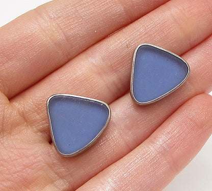 925 Sterling Silver  Vintage Sparkly Gemstone Triangular Stud Earrings  EG1848