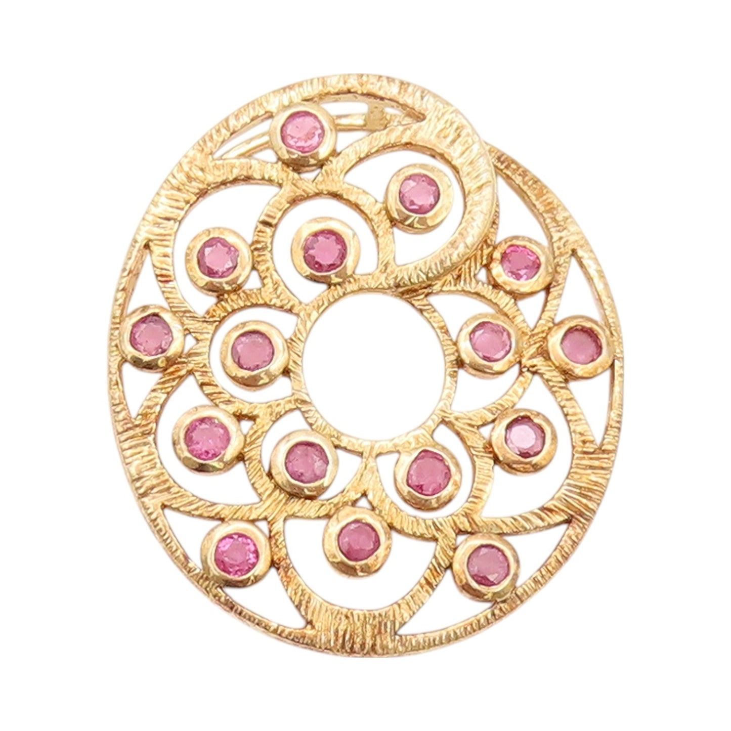 925 Sterling Silver Vintage Pendant Gold Plated Ruby Flower Cutout  PT24036