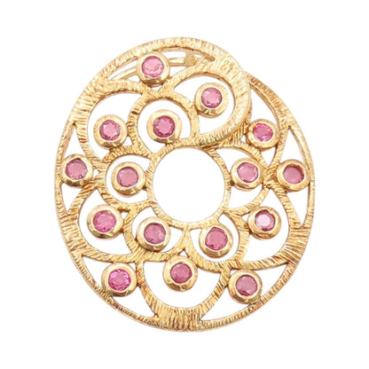 925 Sterling Silver Vintage Pendant Gold Plated Ruby Flower Cutout  PT24036