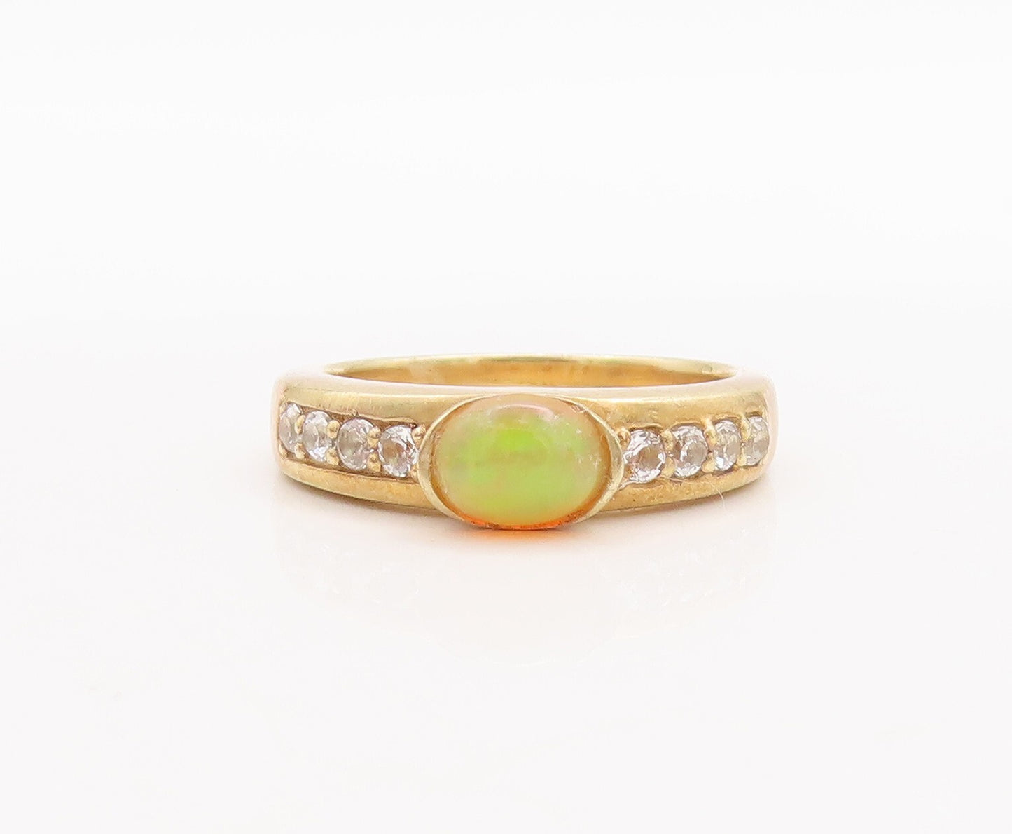 925 Sterling Silver Vintage Ring Gold Plated Oval Opal & CZ  Sz 7.5  RG29429