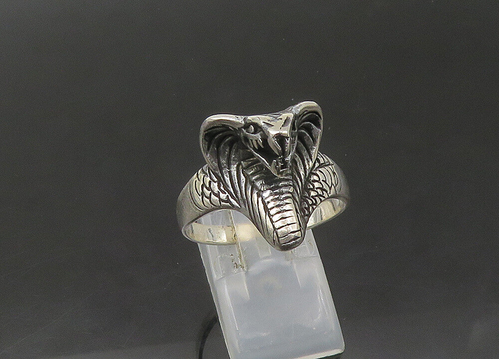 925 Sterling Silver  Vintage Cobra Snake Head Large Band Ring Sz 12  RG22311