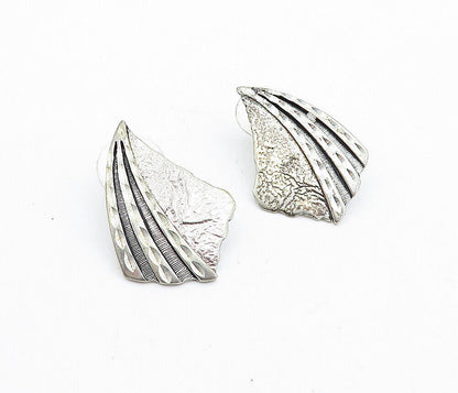 925 Sterling Silver  Vintage Shiny Etched Modernist Drop Earrings  EG2405
