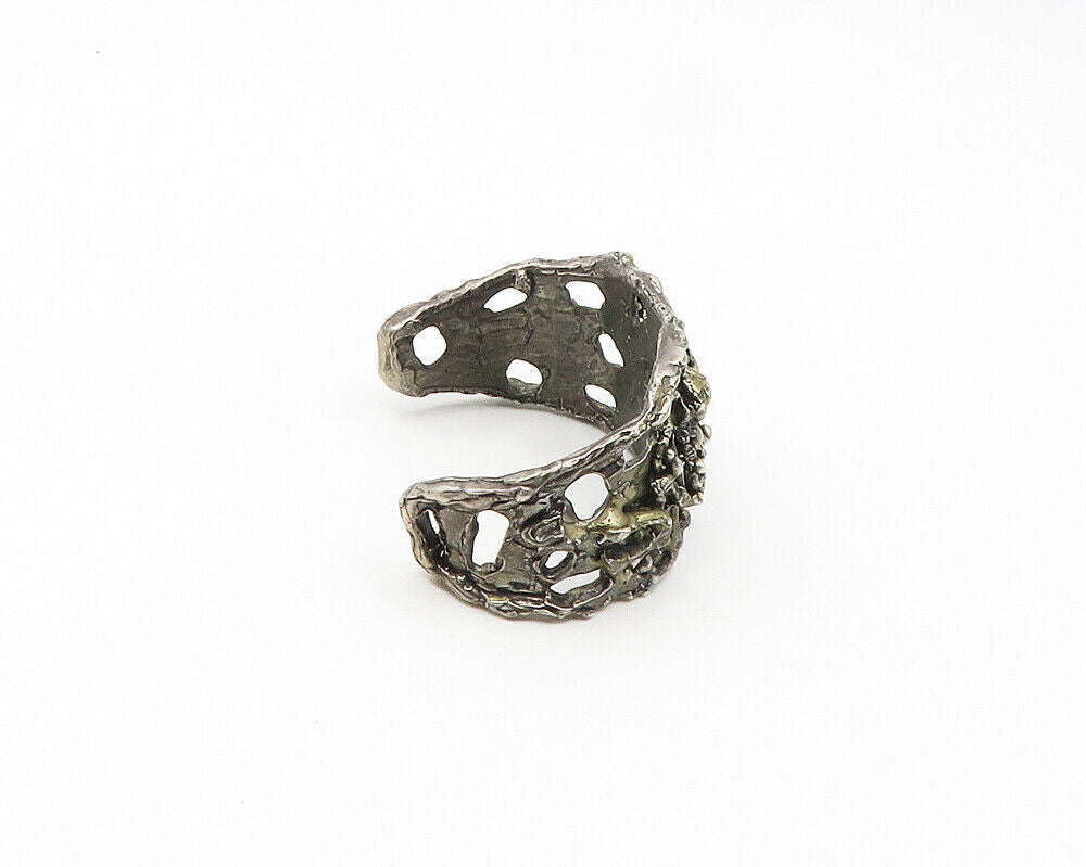 925 Sterling Silver Vintage Brutalist Sculpted Dark Tone Cuff Bracelet BT7626