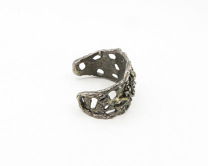 925 Sterling Silver Vintage Brutalist Sculpted Dark Tone Cuff Bracelet BT7626