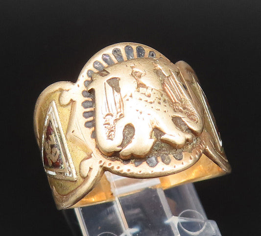 10K GOLD  Vintage Antique Freemason Masonic Eagle Birds Ring Sz 9  GR411