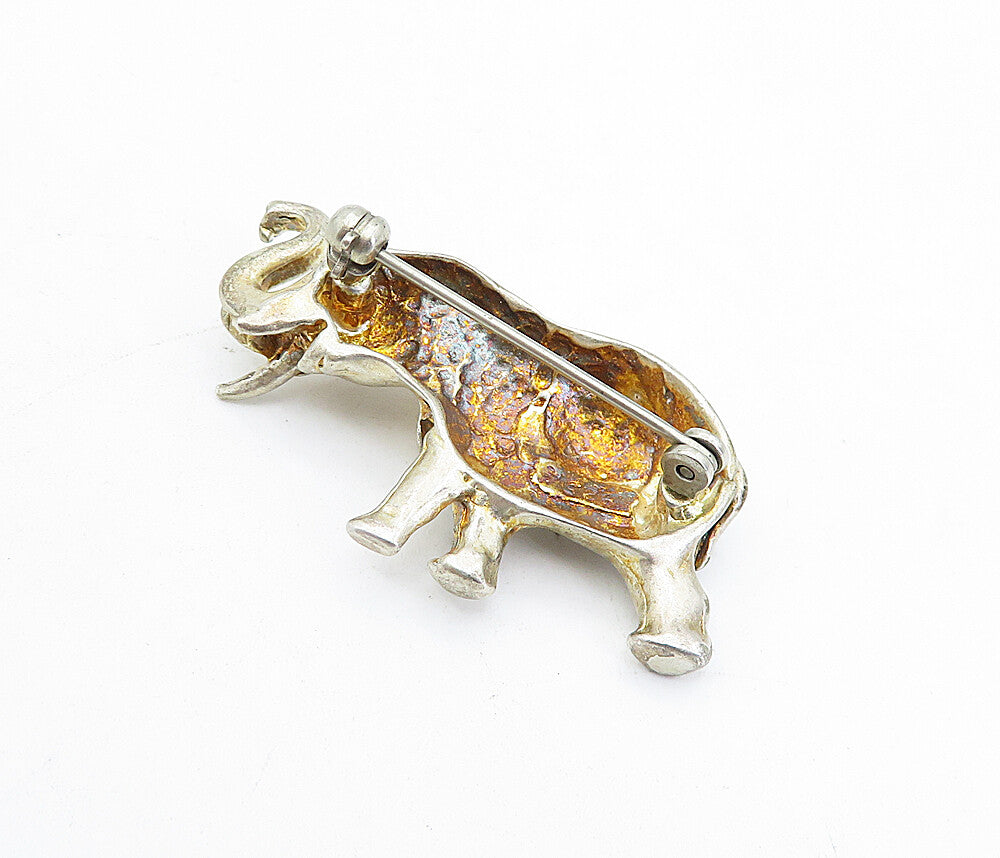 925 Sterling Silver  Vintage Sculpted Elephant Motif Animal Brooch Pin  BP1214