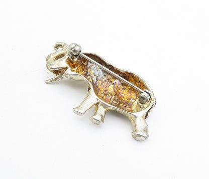 925 Sterling Silver  Vintage Sculpted Elephant Motif Animal Brooch Pin  BP1214