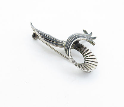 925 Sterling Silver  Vintage Niello Dark Tone Wing Design Brooch Pin  BP2128