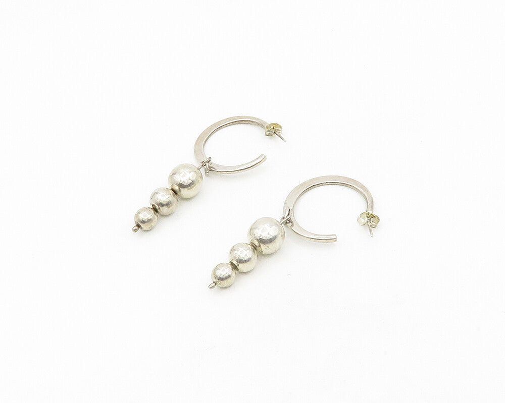 925 Sterling Silver  Vintage Shiny Graduated Ball Bead Drop Earrings  EG9379