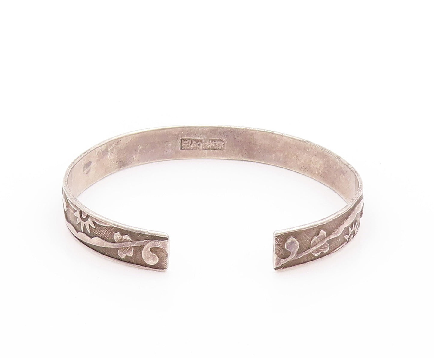 925 Sterling Silver Vintage Bracelet CHINESE EXPORT Antique Floral Cuff  BT11188