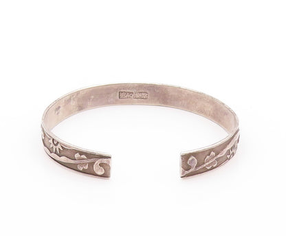 925 Sterling Silver Vintage Bracelet CHINESE EXPORT Antique Floral Cuff  BT11188