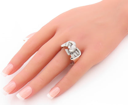 925 Sterling Silver Vintage Ring Designer Dark Tone Flying Eagle Sz 14.5 RG32863
